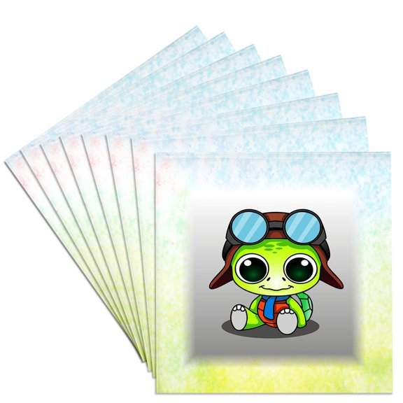 3drose, Image of Big Eyed Frog with Hat and Goggles Painted Impressionism, Set of 8 Ceramic Tile Coasters