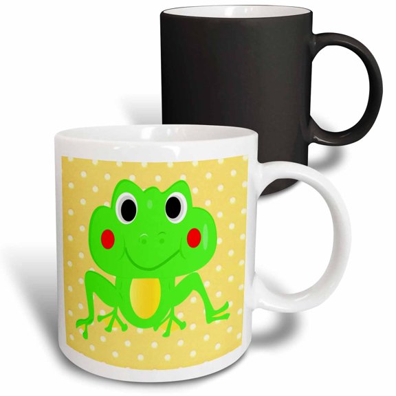 3drose, Image of Big Lime Green Frog on Yellow Dots, 11oz Magic Transforming Mug