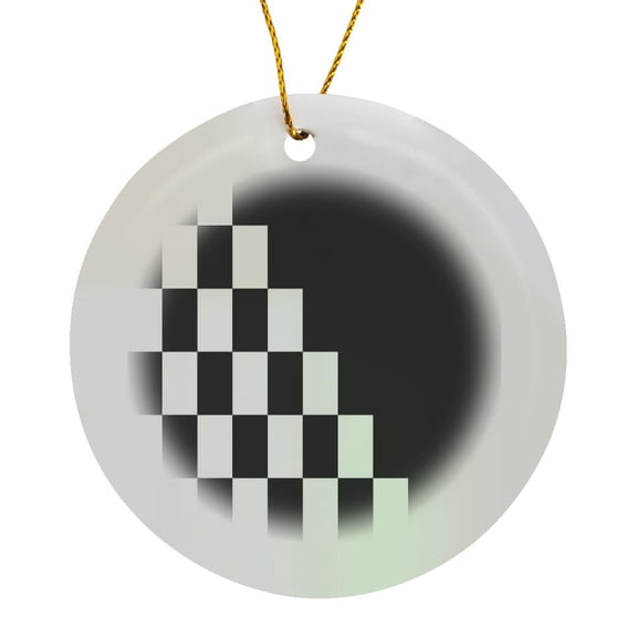 3drose, Image of Black and White Checkerboard with Solid Black, Circle Porcelain Ornament