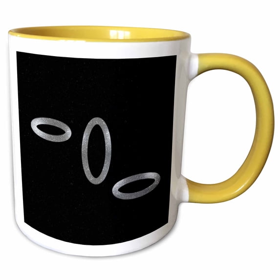 3drose, Image of Black Minimalist Painting with Three Silver Metallic Ovals, 11oz Two-tone Yellow Mug