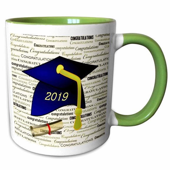 3drose, Image of Blue 2019 Cap with Yellow Tassel and Diploma, 11oz Two-tone Green Mug