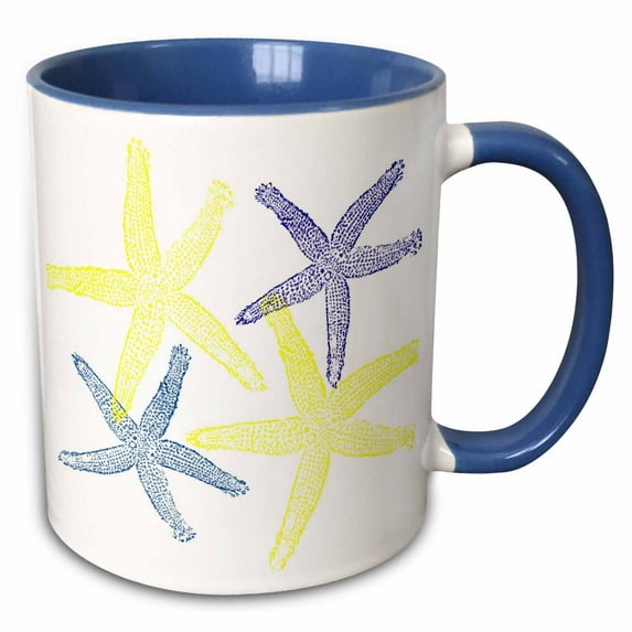 3drose, Image of Blue and Yellow Star Fish, 15oz Two-tone Blue Mug