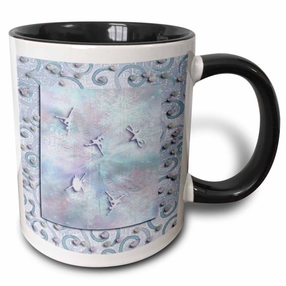 3drose, Image of Blue Ballerina Snowflake Dance in Frame, 11oz Two-tone Black Mug