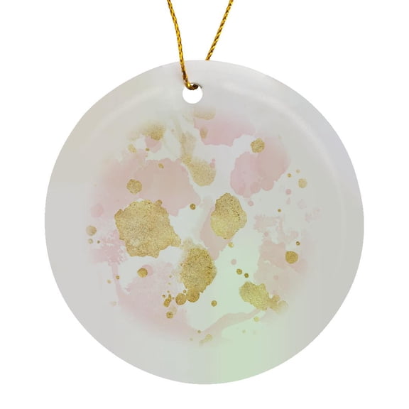3drose, Image of Blush Pink Gold Watercolor Splatters, Circle Porcelain Ornament