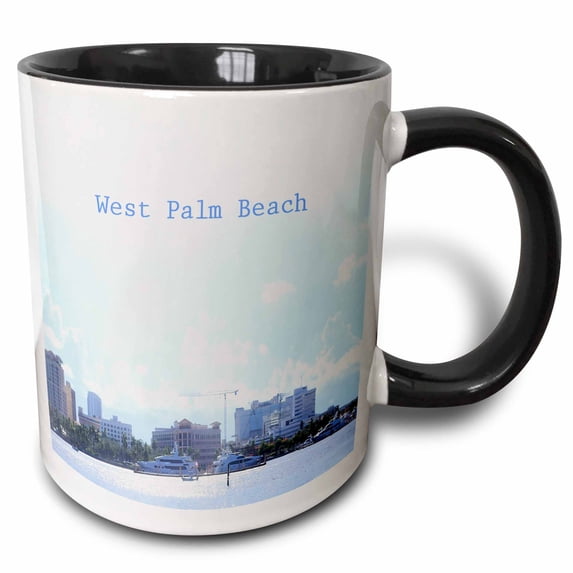 3drose, Image of Boats at West Palm Beach, 15oz Two-tone Black Mug