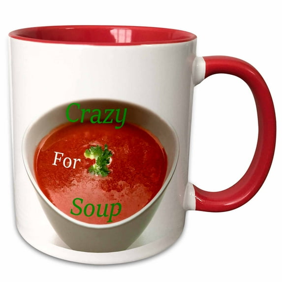 3drose, Image of Bowl of Soup Photo with Crazy for Soup Words, 15oz Two-tone Red Mug