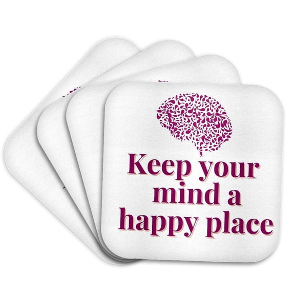 3drose, Image of Brain with Text of Keep Your Mind a Happy Place, Set of 4 Coasters - Soft