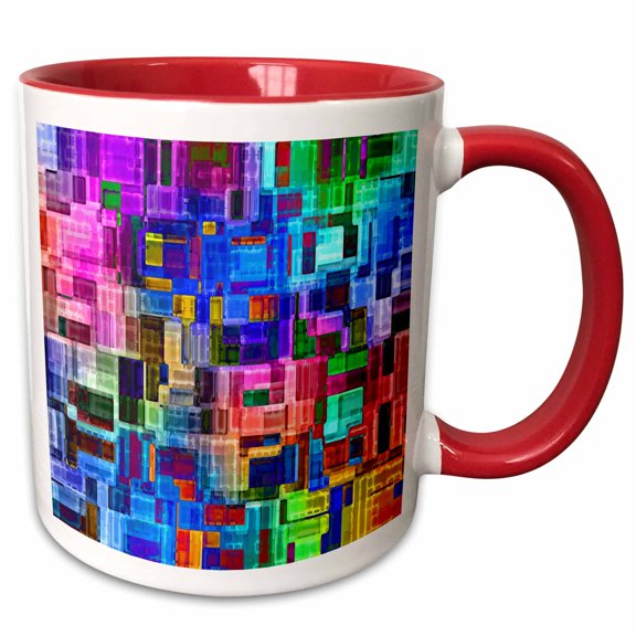 3drose, Image of Bright Geometric Cubes in Multi Colors, 11oz Two-tone Red Mug