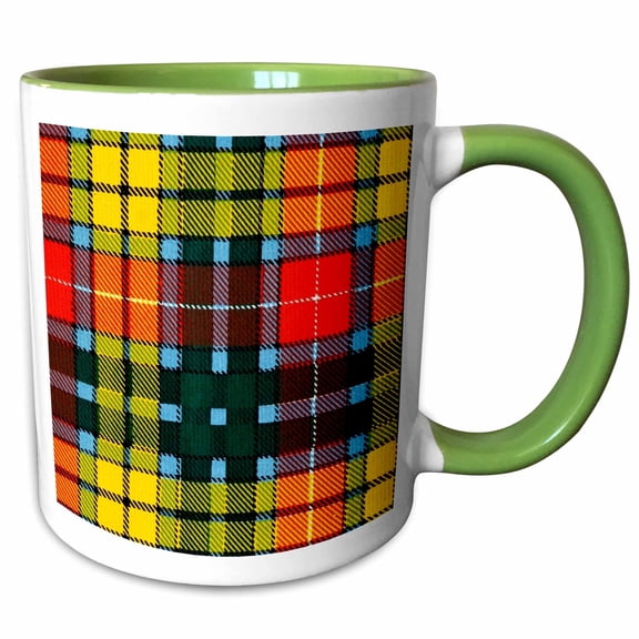 3drose, Image of Buchanan Clan Kilt Scottish Tartan Plaid Pattern, 11oz Two-tone Green Mug