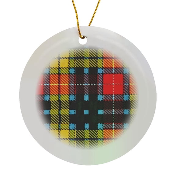3drose, Image of Buchanan Clan Kilt Scottish Tartan Plaid Pattern, Circle Porcelain Ornament