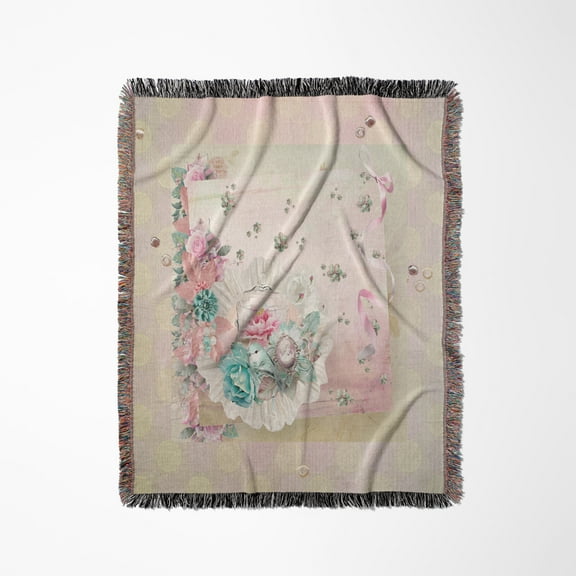 Image Of Cameo Flowers Jar Bow Ruffle Frame Pastels , Woven Blanket