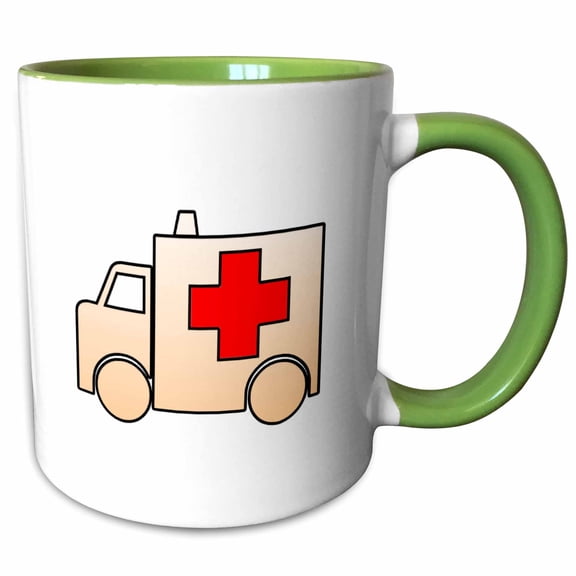 3drose, Image of Cartoon Ambulance with Red Cross, 11oz Two-tone Green Mug