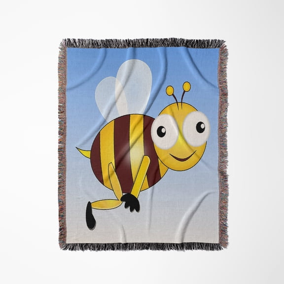 Image Of Cartoon Bumblebee Flying, Woven Blanket