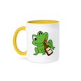 thumbnail image 1 of 3dRose, Image of Cartoon Green Frog Drinks From Beer Bottle, 11oz Two-Tone Yellow Mug, 1 of 7