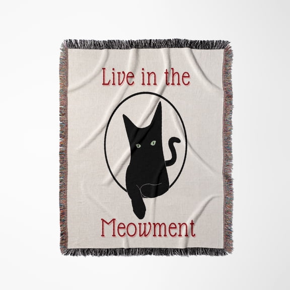Image Of Cat With Funny Text Of Live In The Meowment, Woven Blanket