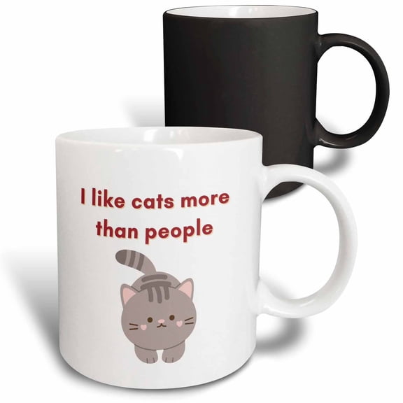 3drose, Image of Cat with Text of I Like Cats More Than People, 11oz Magic Transforming Mug