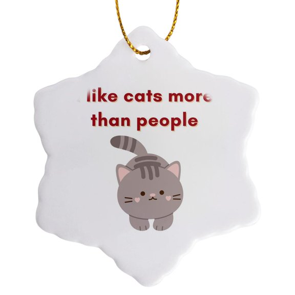 3drose, Image of Cat with Text of I like Cats More Than People, 3 inch Snowflake Porcelain Ornament