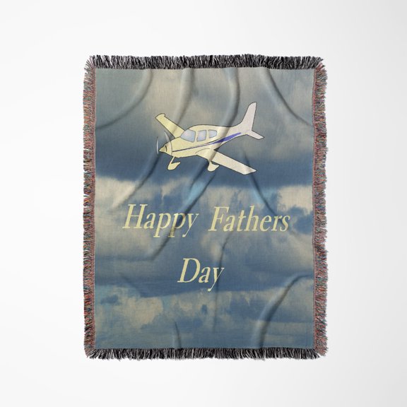 Image Of Cessna Plane Cloudy Skies And Words Happy Fathers Day, Woven Blanket