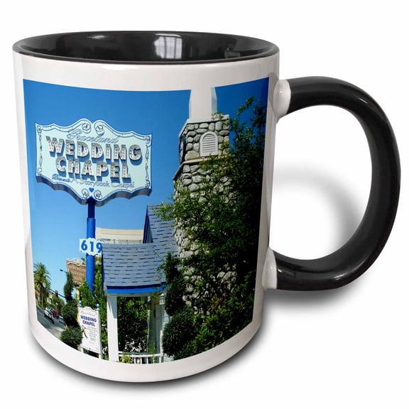 3drose, Image of Chapel in Las Vegas Where Elvis Married, 11oz Two-tone Black Mug