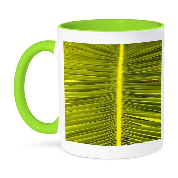 3dRose, Image of Chartreuse Pineapple Palm Frond Closeup, 15oz Two-Tone Green Mug