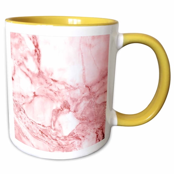 3drose, Image of Chic Rose Gold Marble Agate Gemstone Rock Quartz, 11oz Two-tone Yellow Mug