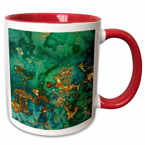 3drose, Image of Chic Trendy Green and Gold Marble Agate Gemstone Quartz, 11oz Two-tone Red Mug