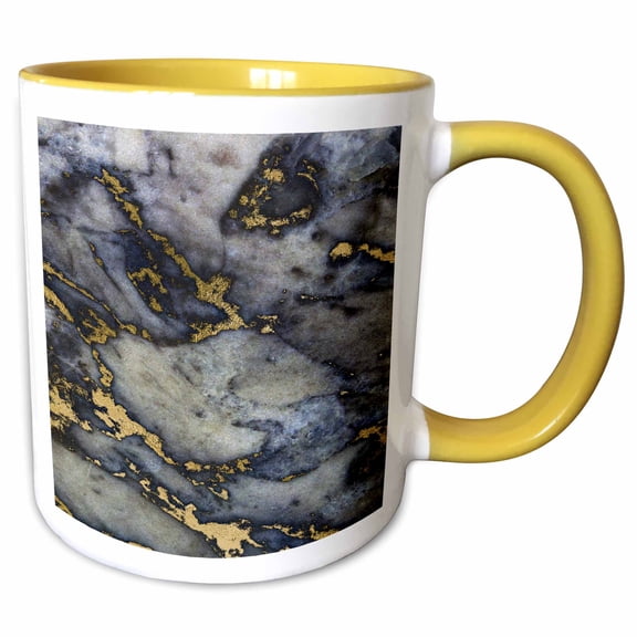 3drose, Image of Chic Trendy Pink and Glitter Marble Agate Gemstone Quartz, 11oz Two-tone Yellow Mug