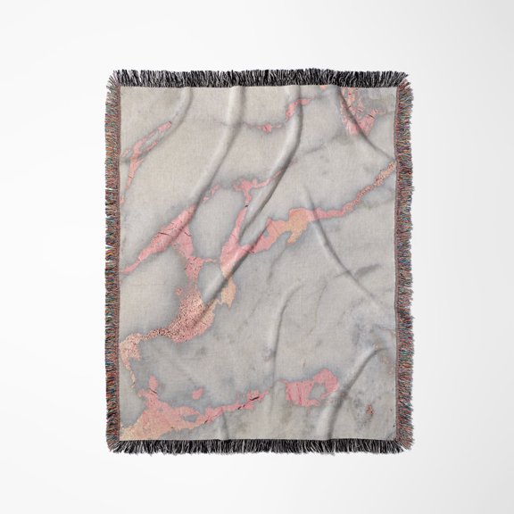 Image Of Chic Trendy Rose Gold Glitter Veins Marble Agate Rock Quartz, Woven Blanket
