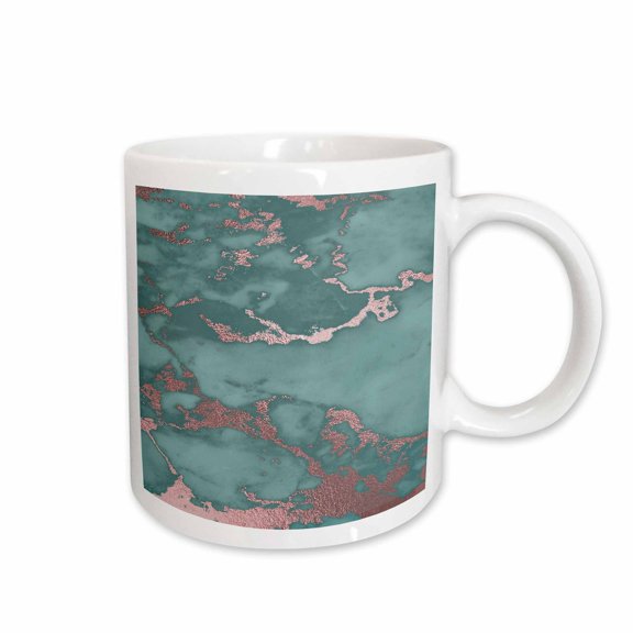3drose, Image of Chic Trendy Teal and Rosegold Marble Agate Gemstone Quartz, 15oz Mug