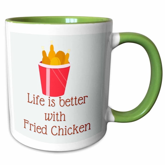 3drose, Image of Chicken Bucket with Text, 11oz Two-tone Green Mug