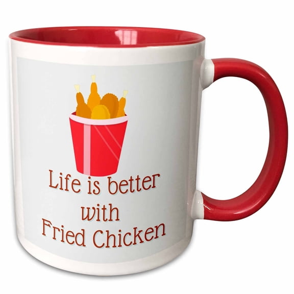 3drose, Image of Chicken Bucket with Text, 11oz Two-tone Red Mug