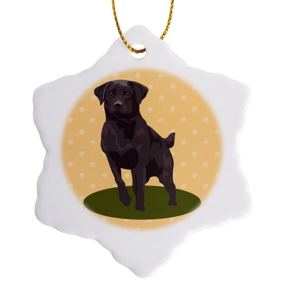 3drose, Image of Chocolate Lab Dog on Yellow Dots, 3 inch Snowflake Porcelain Ornament