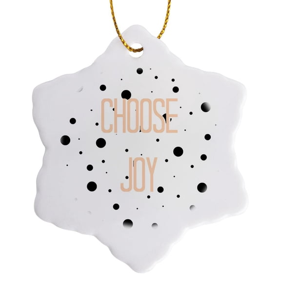 3drose, Image of Choose Joy Dots Quote, 3 inch Snowflake Porcelain Ornament