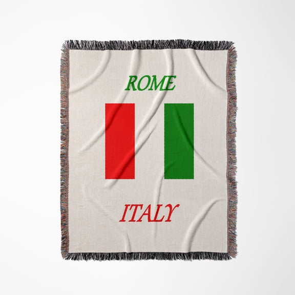 Image Of City Name Rome Italy With Flag Of Italy, Woven Blanket