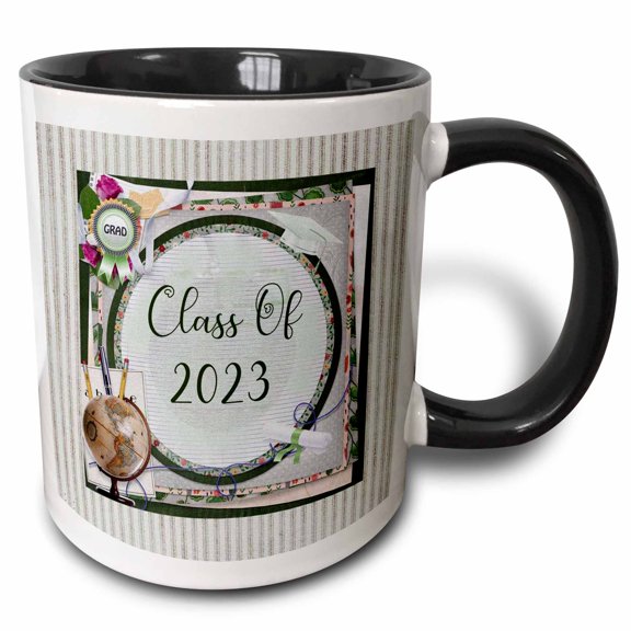 3drose, Image of Class of 2023, Cluster of Globe, Diploma, Award Ribbon, Cap, 11oz Two-tone Black Mug