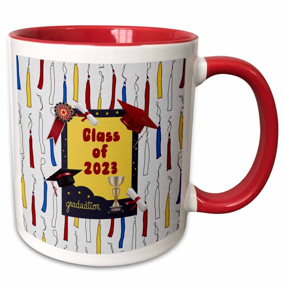 3drose, Image of Class of 2023 Framed, Cap, Diplomas, Award, Trophie, Colorful, 11oz Two-tone Red Mug