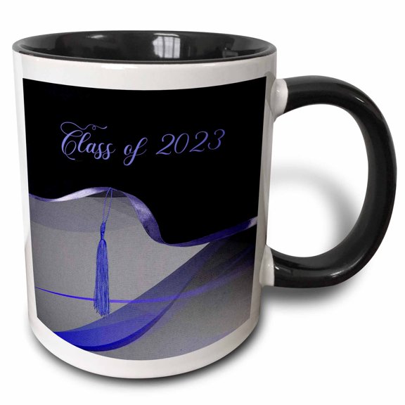 3drose, Image of Class of 2023 Graceful Purple Abstract with Tassel on Ribbon, 11oz Two-tone Black Mug