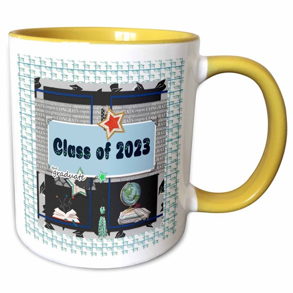 3drose, Image of Class of 2023, Stas, Globe, Books, Tassel, Blue, the Graduate, 11oz Two-tone Yellow Mug