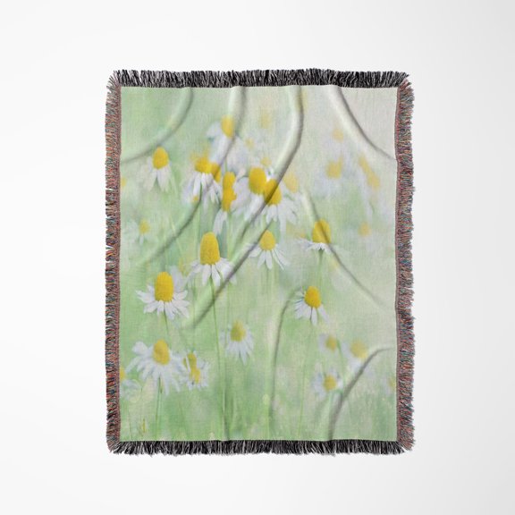 Image Of Close Up Of Daisies In The Meadow, Woven Blanket