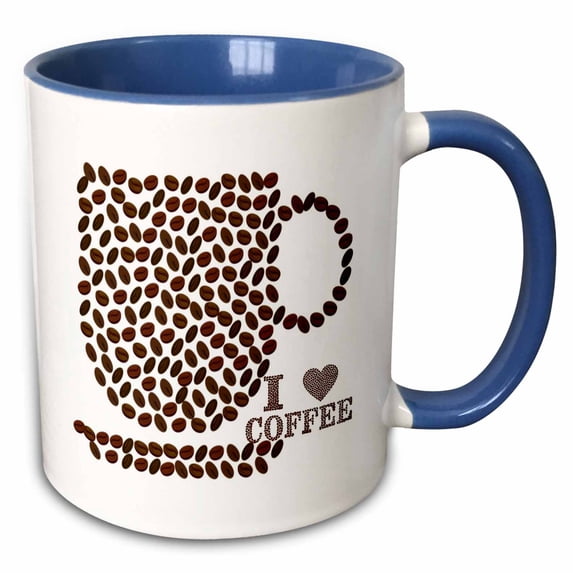 3drose, Image of Coffee Bean Cup and I Heart Coffee, 11oz Two-tone Blue Mug