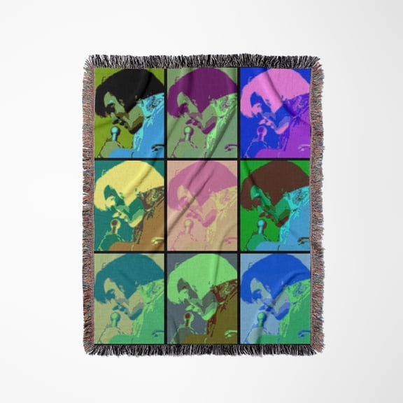 Image Of Collage Of Nine Faces Of Elvis In Cartoon Colors, Woven Blanket