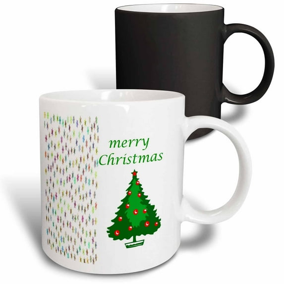 3drose, Image of Colored Snowflakes and Xmas Tree Say Merry Christmas, 11oz Magic Transforming Mug
