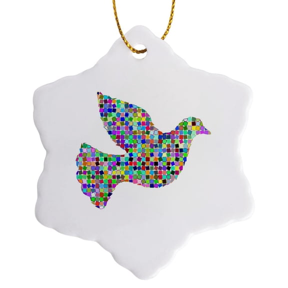 3drose, Image of Colorful Prism Peace Dove, 3 inch Snowflake Porcelain Ornament