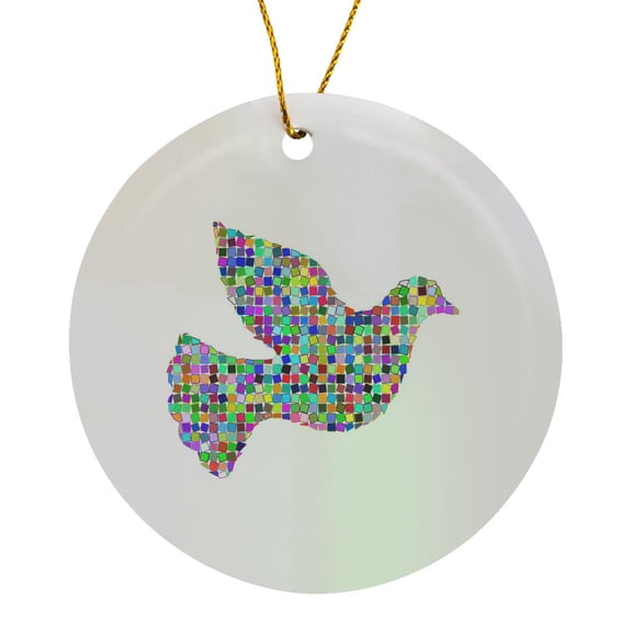 3drose, Image of Colorful Prism Peace Dove, Circle Porcelain Ornament