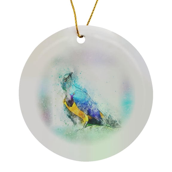 3drose, Image of Colorful Watercolor Splatter Bird, Circle Porcelain Ornament