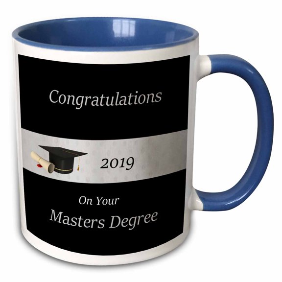 3drose, Image of Congratulations Masters Degree on Black with Ribbon, 11oz Two-tone Blue Mug