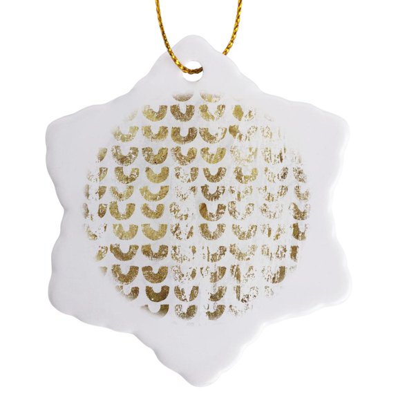 3drose, Image of Contemporary Gold Half Circles Grunge Pattern, 3 inch Snowflake Porcelain Ornament