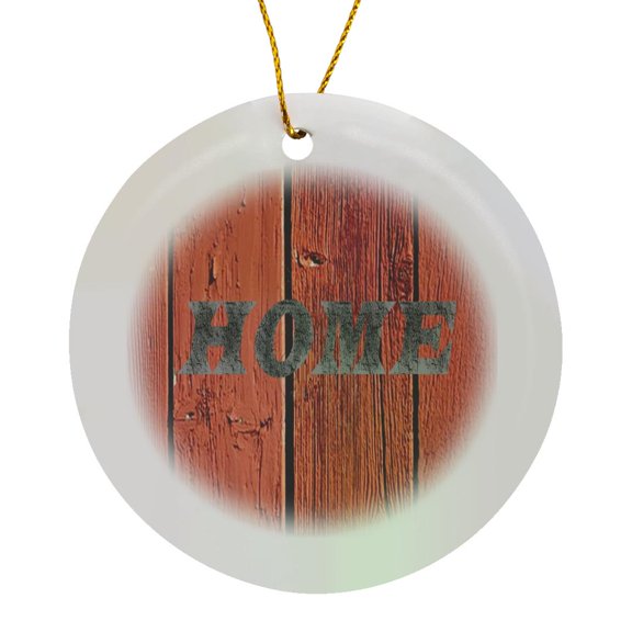 3drose, Image of Country Red Barn Wood with Word Home, Circle Porcelain Ornament