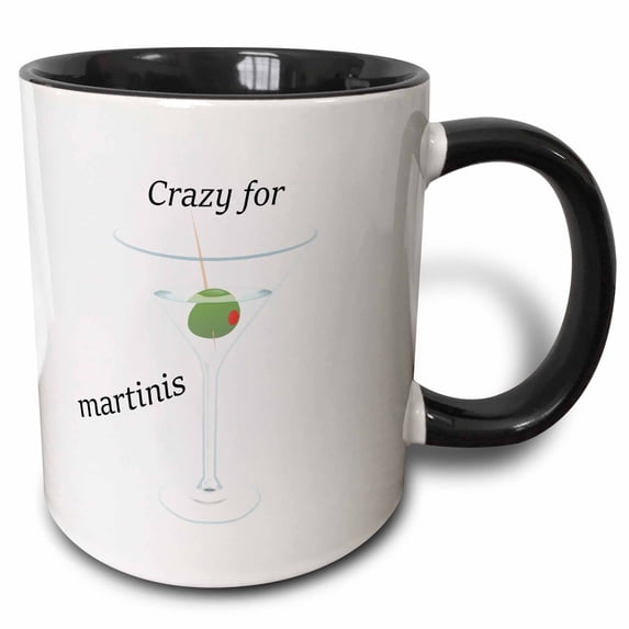 3drose, Image of Crazy for Martinis with Clear Martini and Olive, 11oz Two-tone Black Mug