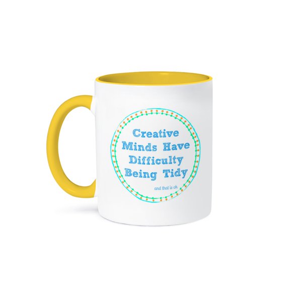 3drose, Image of Creative Minds Have Difficulty Being Tidy, 15oz Two-tone Yellow Mug